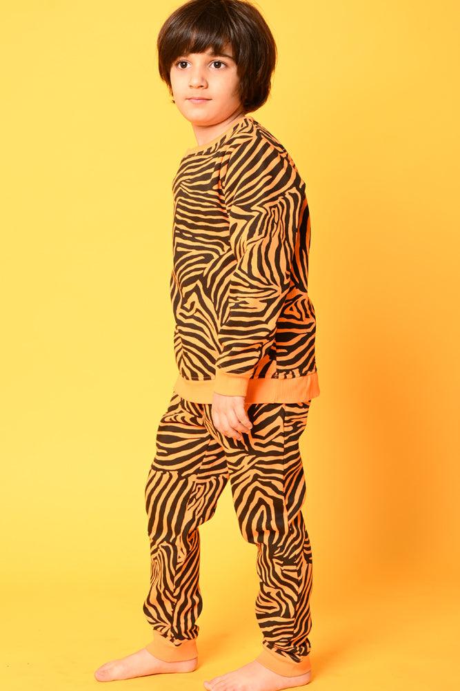 ZEBRA STRIPE FLEECE BOYS SWEATSHIRT JOGGER SET - ORANGE - Anthrilo Design House