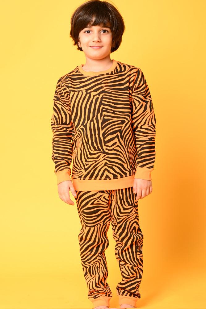 ZEBRA STRIPE FLEECE BOYS SWEATSHIRT JOGGER SET - ORANGE - Anthrilo Design House