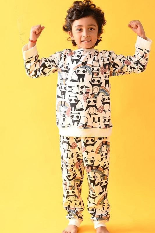 PANDA FLEECE SWEATSHIRT JOGGER SET - WHITE - Anthrilo Design House