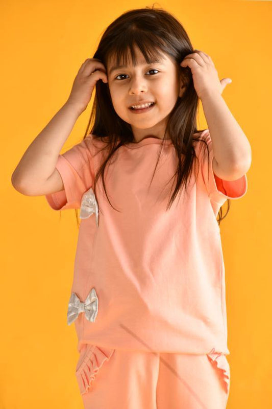 PEACH SILVER BOW JOGGER SET