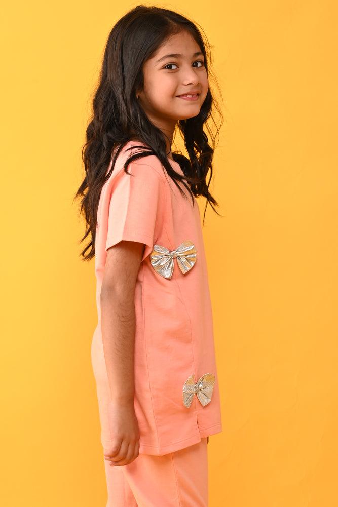 SUMMER PEACH SILVER BOW TOP - PEACH - Anthrilo India