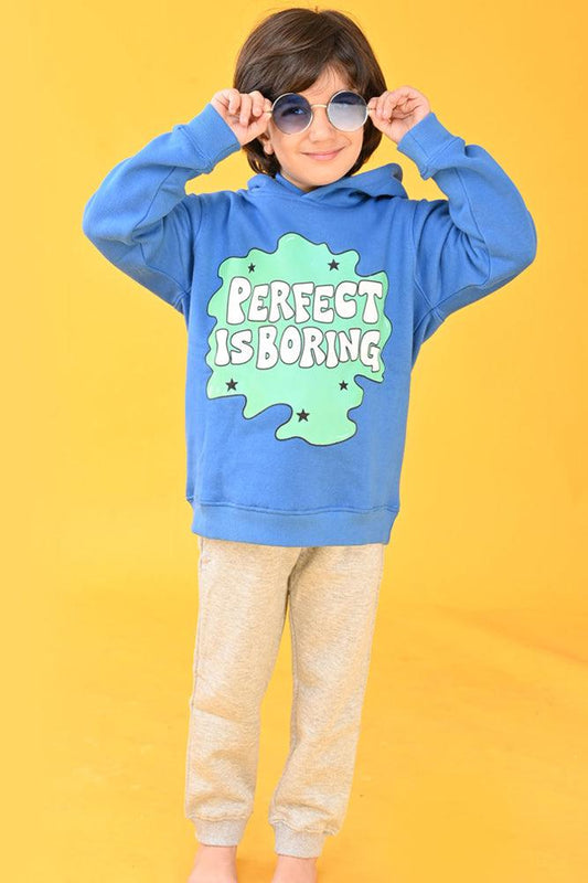 PERFECT IS BORING GREY FLEECE HOODIE JOGGER SET - BLUE/GREY - Anthrilo Design House