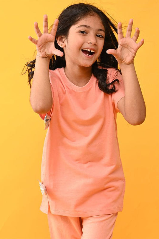 SUMMER PEACH SILVER BOW TOP - PEACH - Anthrilo India