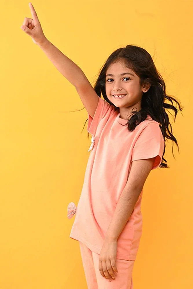 SUMMER PEACH SILVER BOW TOP - PEACH - Anthrilo India