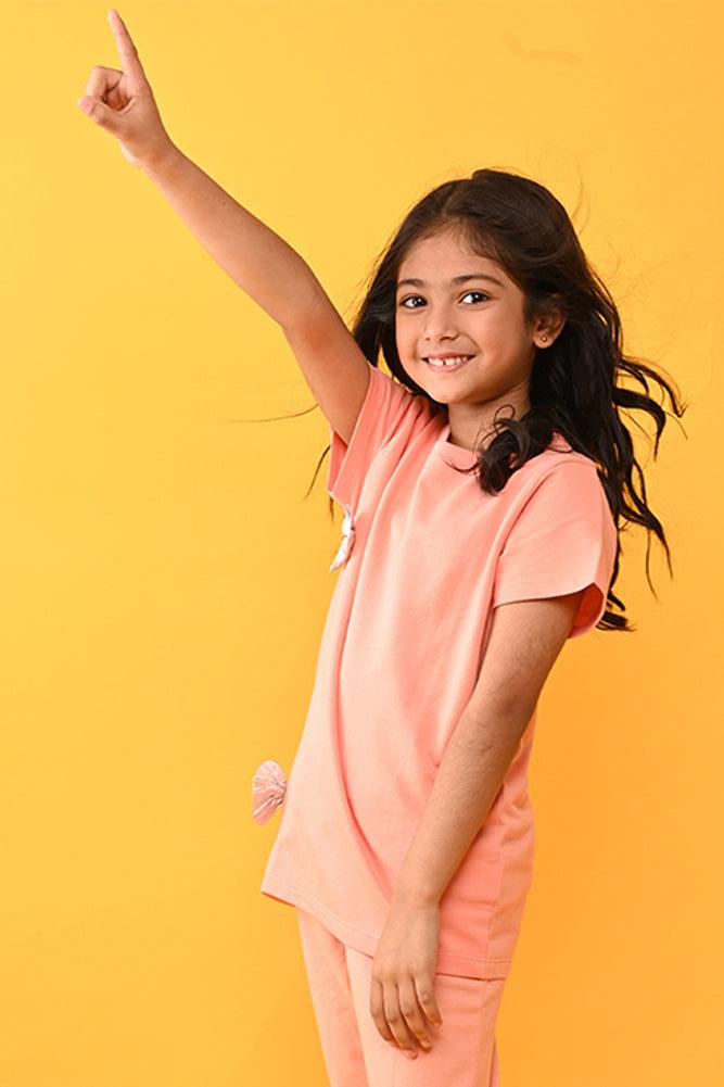 SUMMER PEACH SILVER BOW TOP - PEACH - Anthrilo India
