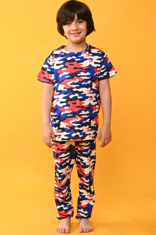 CAMOUFLAGE BOYS SHORT SLEEVES PYJAMA SET - BLUE - Anthrilo India