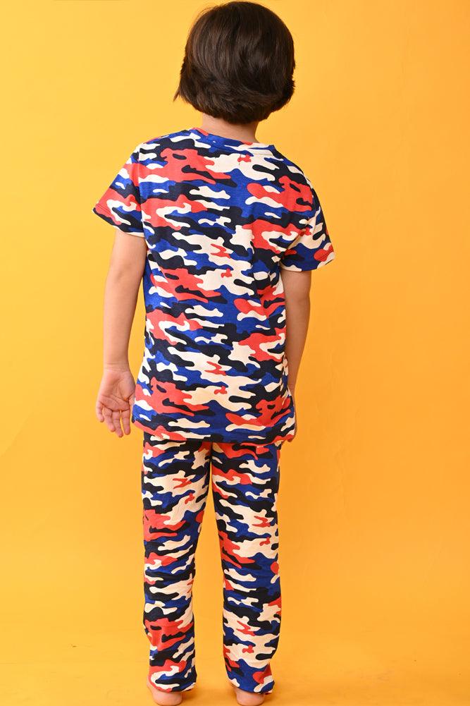 CAMOUFLAGE BOYS SHORT SLEEVES PYJAMA SET - BLUE - Anthrilo India