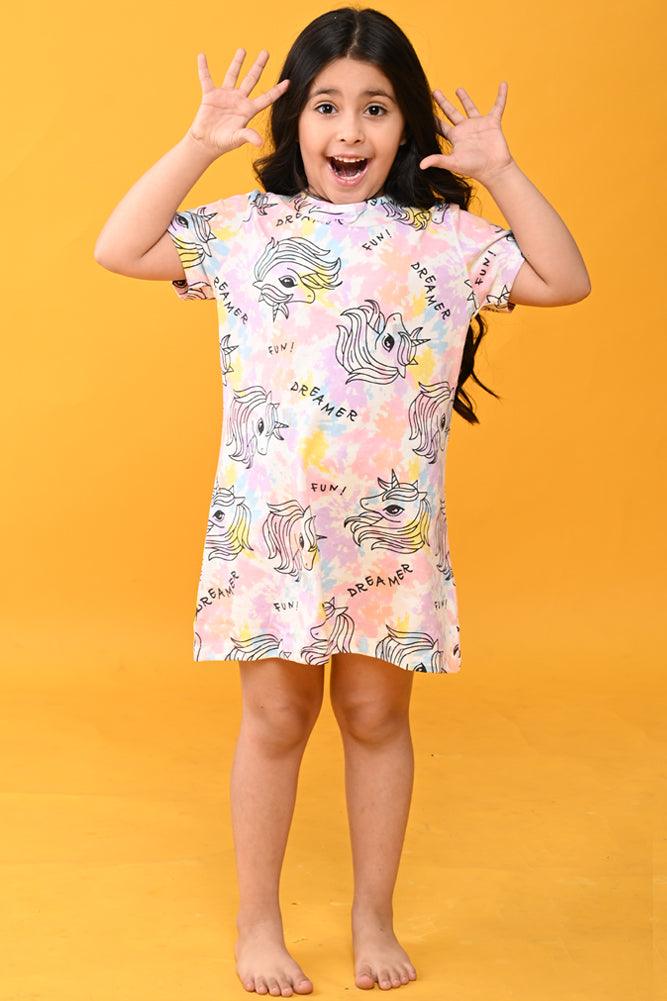 UNICORN TIE DYE NIGHT DRESS - WHITE - Anthrilo Design House