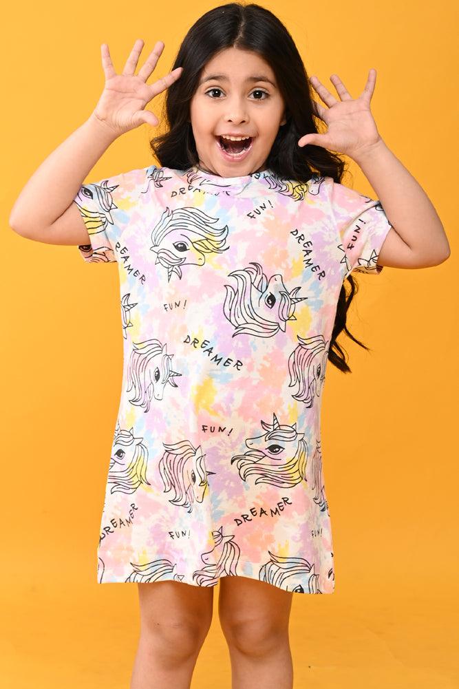 UNICORN TIE DYE NIGHT DRESS - WHITE - Anthrilo Design House