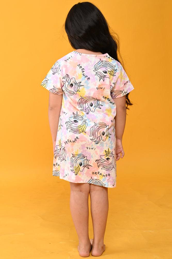 UNICORN TIE DYE NIGHT DRESS - WHITE - Anthrilo Design House