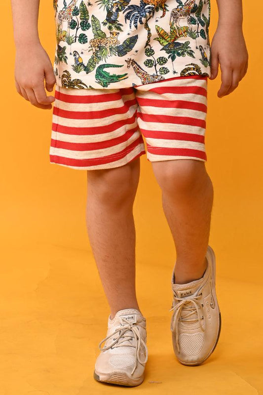 RED STRIPED SUMMER SHORTS - RED - Anthrilo India