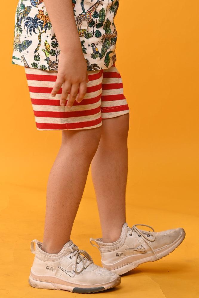 RED STRIPED SUMMER SHORTS - RED - Anthrilo India