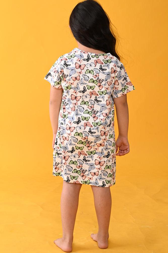 BUTTERFLY FUN NIGHT DRESS- WHITE - Anthrilo Design House
