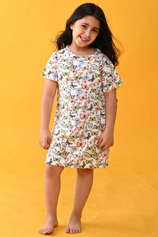 BUTTERFLY FUN NIGHT DRESS- WHITE - Anthrilo Design House