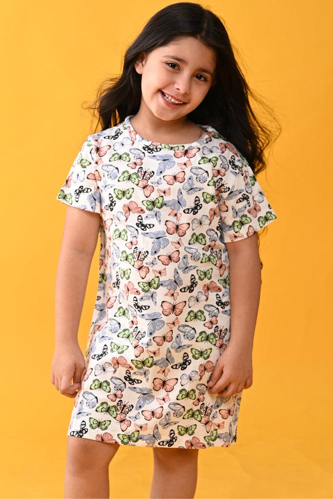 BUTTERFLY FUN NIGHT DRESS- WHITE - Anthrilo Design House