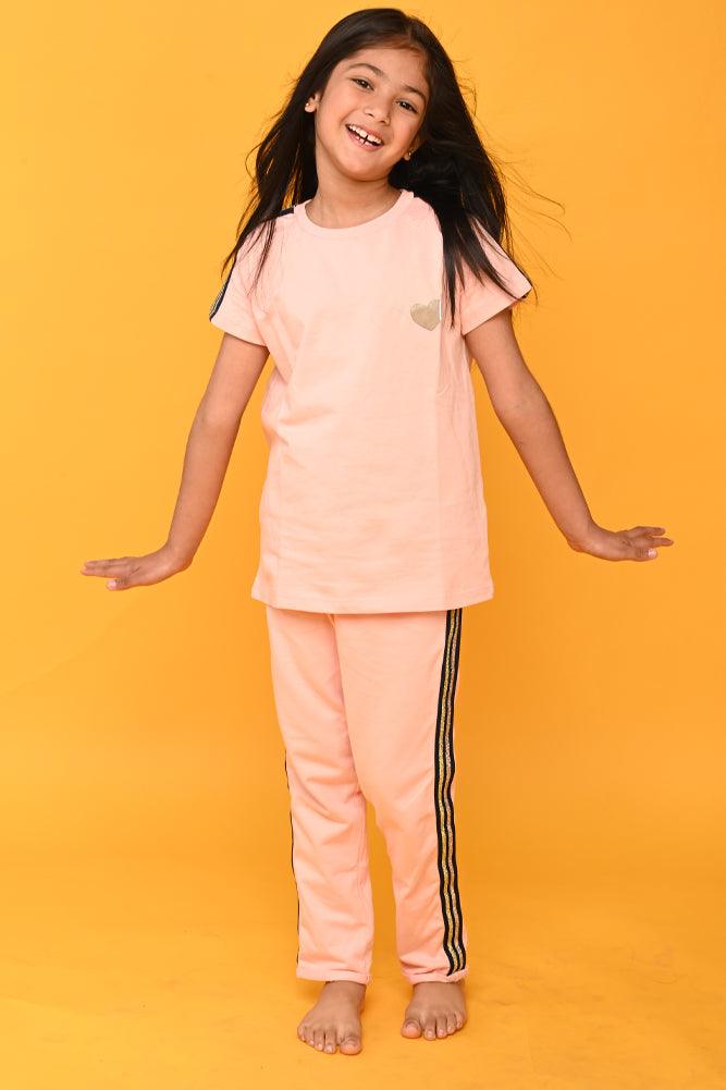 PINK HEART GIRLS SUMMER JOGGER SET - PINK - Anthrilo India
