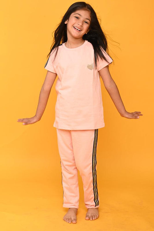 PINK HEART GIRLS SUMMER JOGGER SET - PINK - Anthrilo India