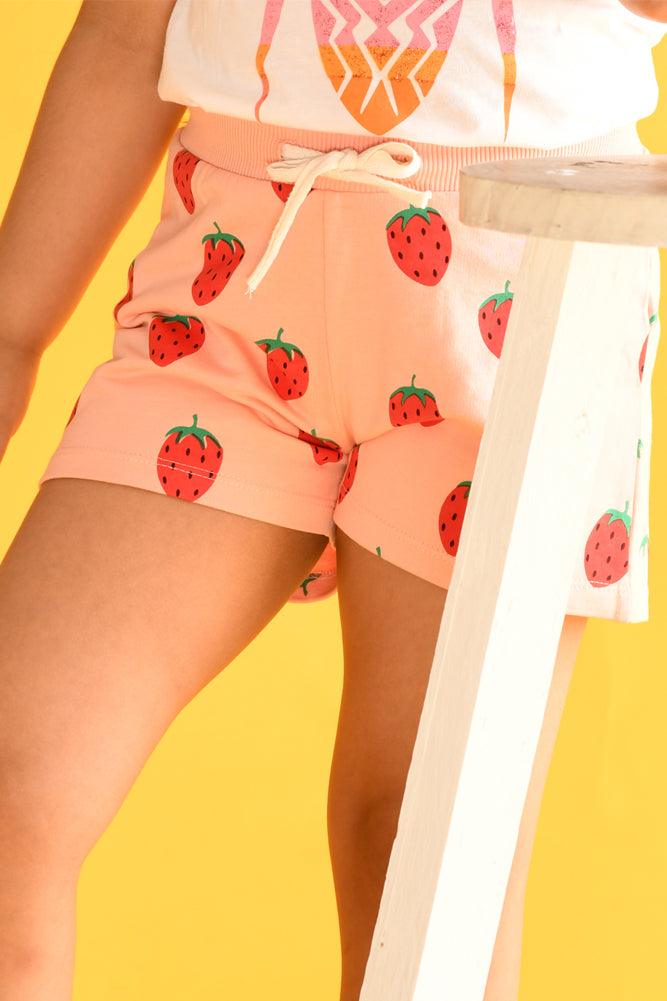 STRAWBERRY PRINT GIRLS SHORTS - Anthrilo Design House