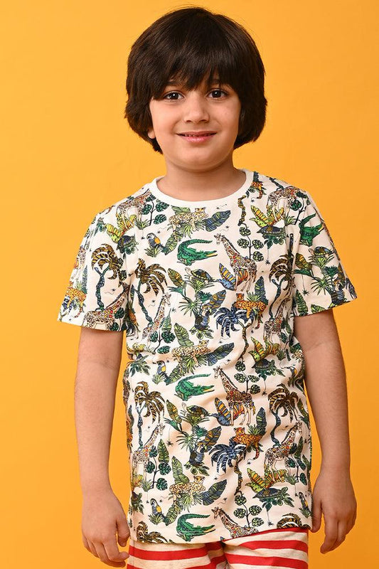 JUNGLE SUMMER WHITE BOYS T-SHIRT - WHITE - Anthrilo India