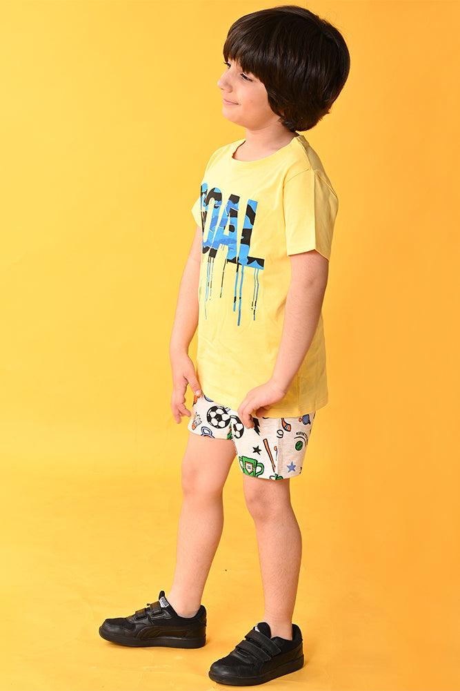 GOAL SPORTS MELANGE SHORTS SET - YELLOW/GREY - Anthrilo India