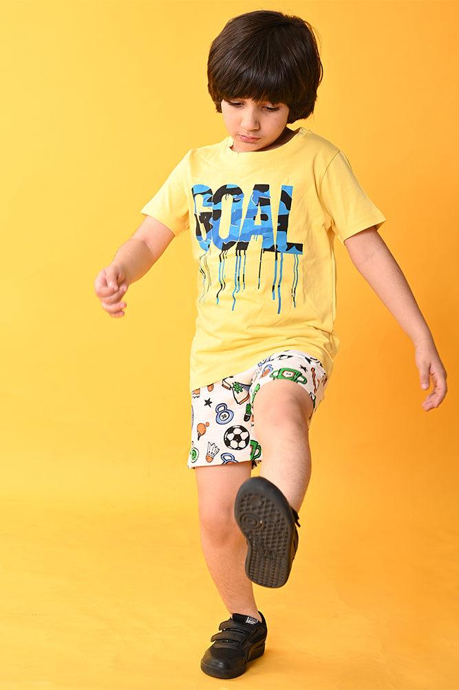 GOAL SPORTS MELANGE SHORTS SET - YELLOW/GREY - Anthrilo India