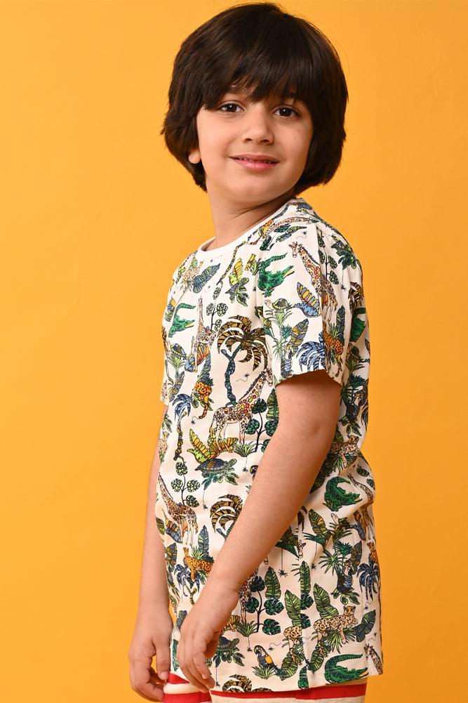 JUNGLE SUMMER WHITE BOYS T-SHIRT - WHITE - Anthrilo India