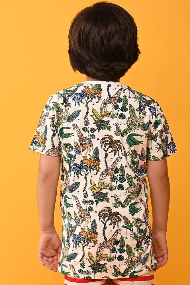 JUNGLE SUMMER WHITE BOYS T-SHIRT - WHITE - Anthrilo India
