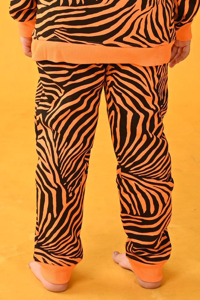 ZEBRA STRIPED FLEECE GIRLS JOGGER - ORANGE - Anthrilo Design House