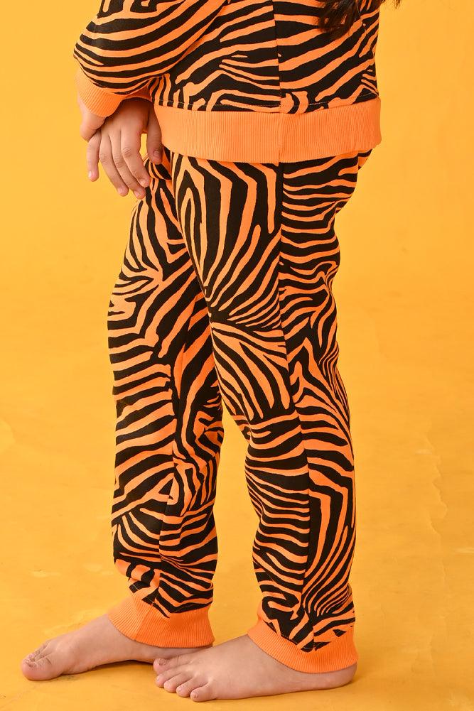 ZEBRA STRIPED FLEECE GIRLS JOGGER - ORANGE - Anthrilo Design House