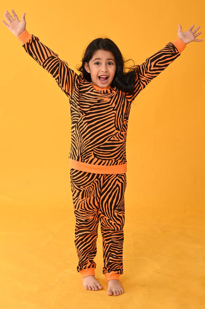 ZEBRA STRIPED FLEECE GIRLS JOGGER - ORANGE - Anthrilo Design House