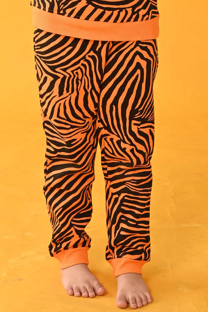 ZEBRA STRIPED FLEECE GIRLS JOGGER - ORANGE - Anthrilo Design House