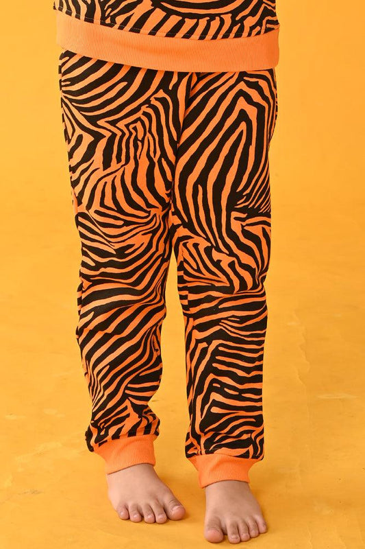 ZEBRA STRIPED FLEECE GIRLS JOGGER - ORANGE - Anthrilo Design House