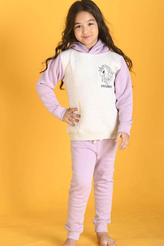 DREAMER LAVENDER FLEECE HOODIE JOGGER SET - ECRU MELANGE / PURPLE - Anthrilo Design House