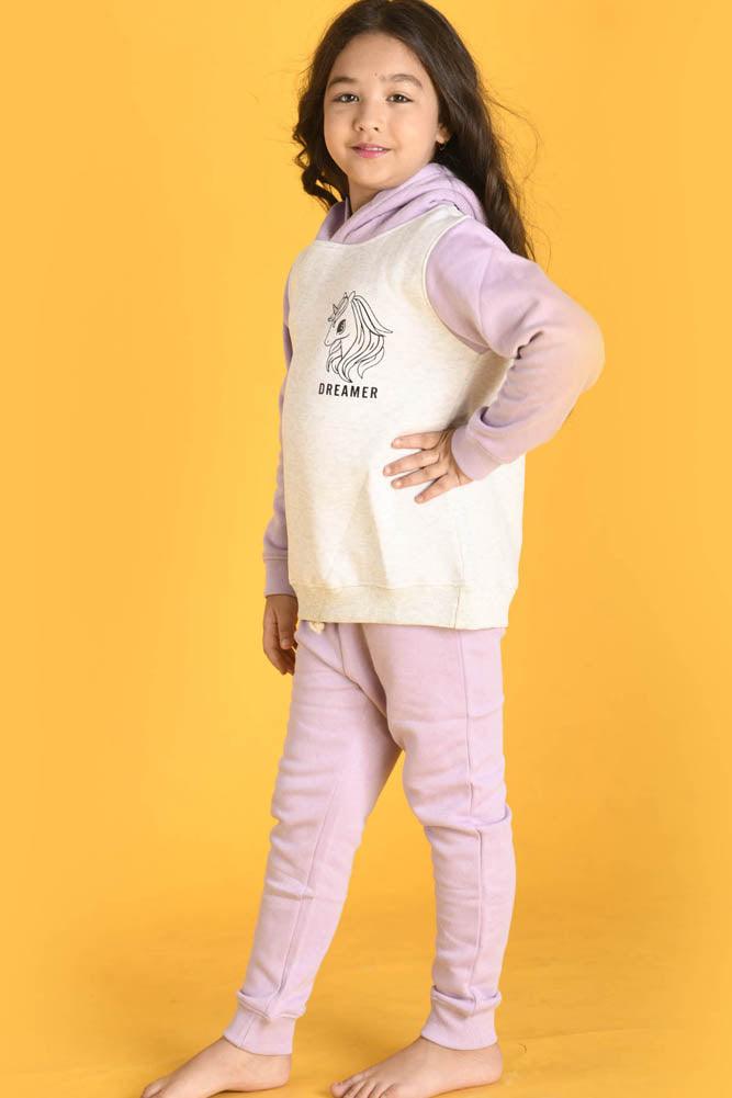 DREAMER LAVENDER FLEECE HOODIE JOGGER SET - ECRU MELANGE / PURPLE - Anthrilo Design House