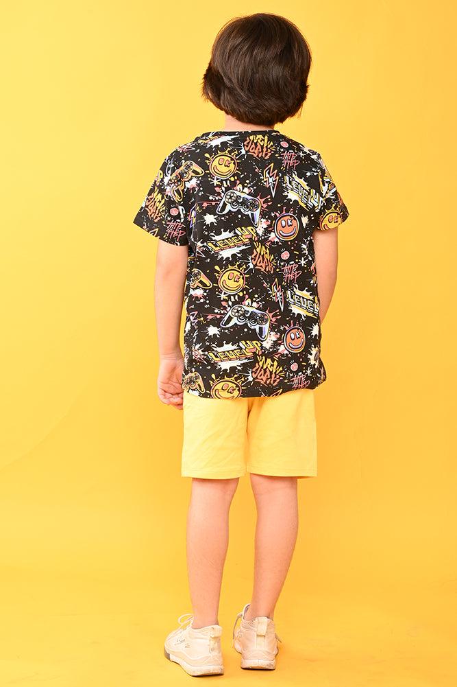 LEVEL UP BOYS YELLOW SHORTS SET - BLACK/YELLOW - Anthrilo India