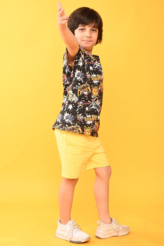 LEVEL UP BOYS YELLOW SHORTS SET - BLACK/YELLOW - Anthrilo India