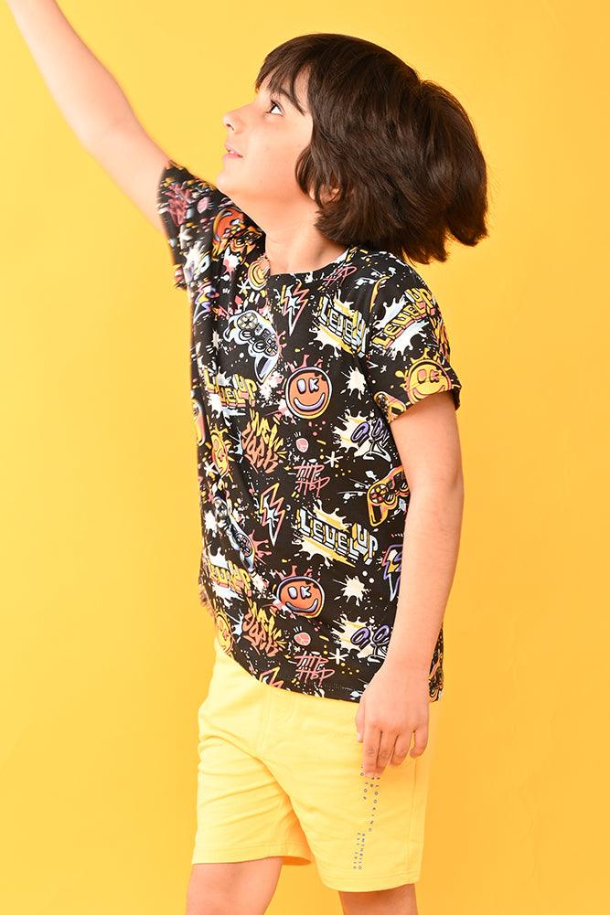 LEVEL UP BOYS YELLOW SHORTS SET - BLACK/YELLOW - Anthrilo India