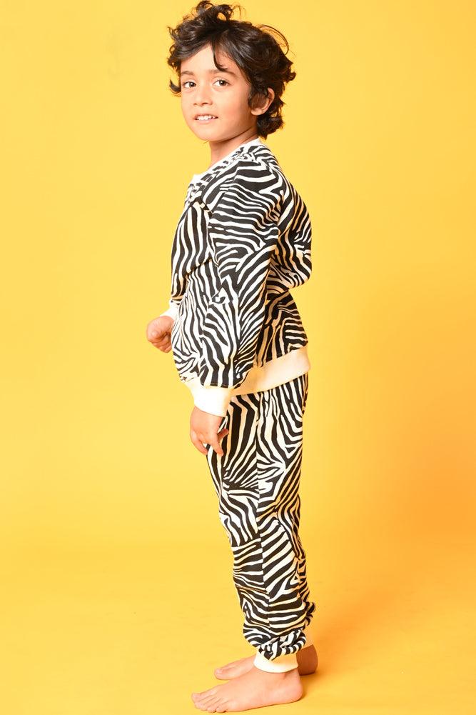 ZEBRA STRIPE FLEECE BOYS SWEATSHIRT - WHITE - Anthrilo Design House