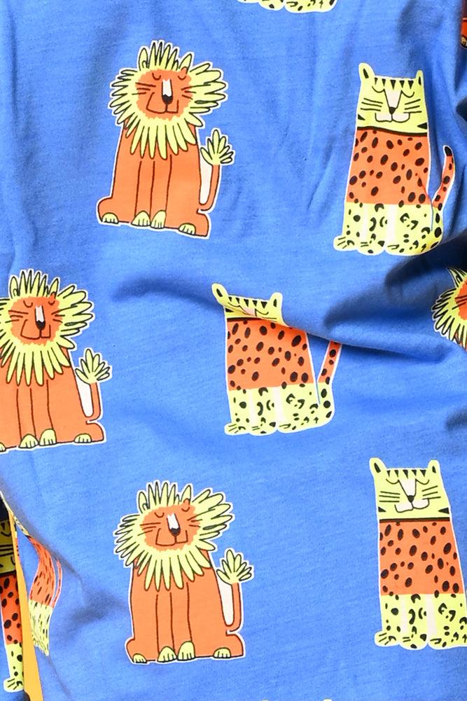 WILD CATS LONG SLEEVES PYJAMA SET - BLUE - Anthrilo Design House