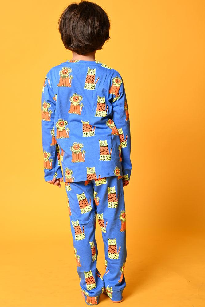 WILD CATS LONG SLEEVES PYJAMA SET - BLUE - Anthrilo Design House