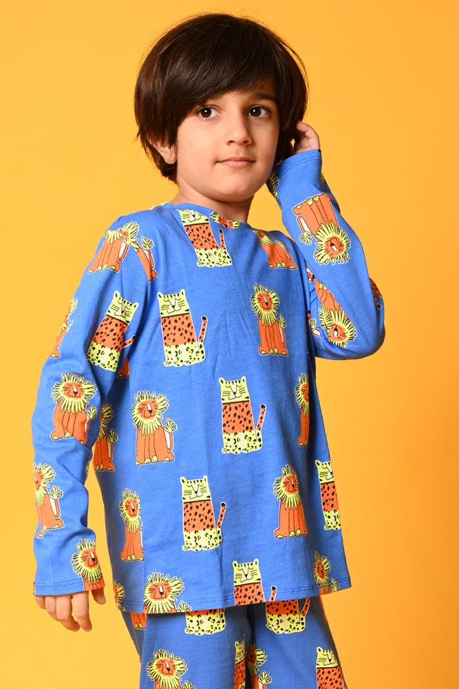 WILD CATS LONG SLEEVES PYJAMA SET - BLUE - Anthrilo Design House